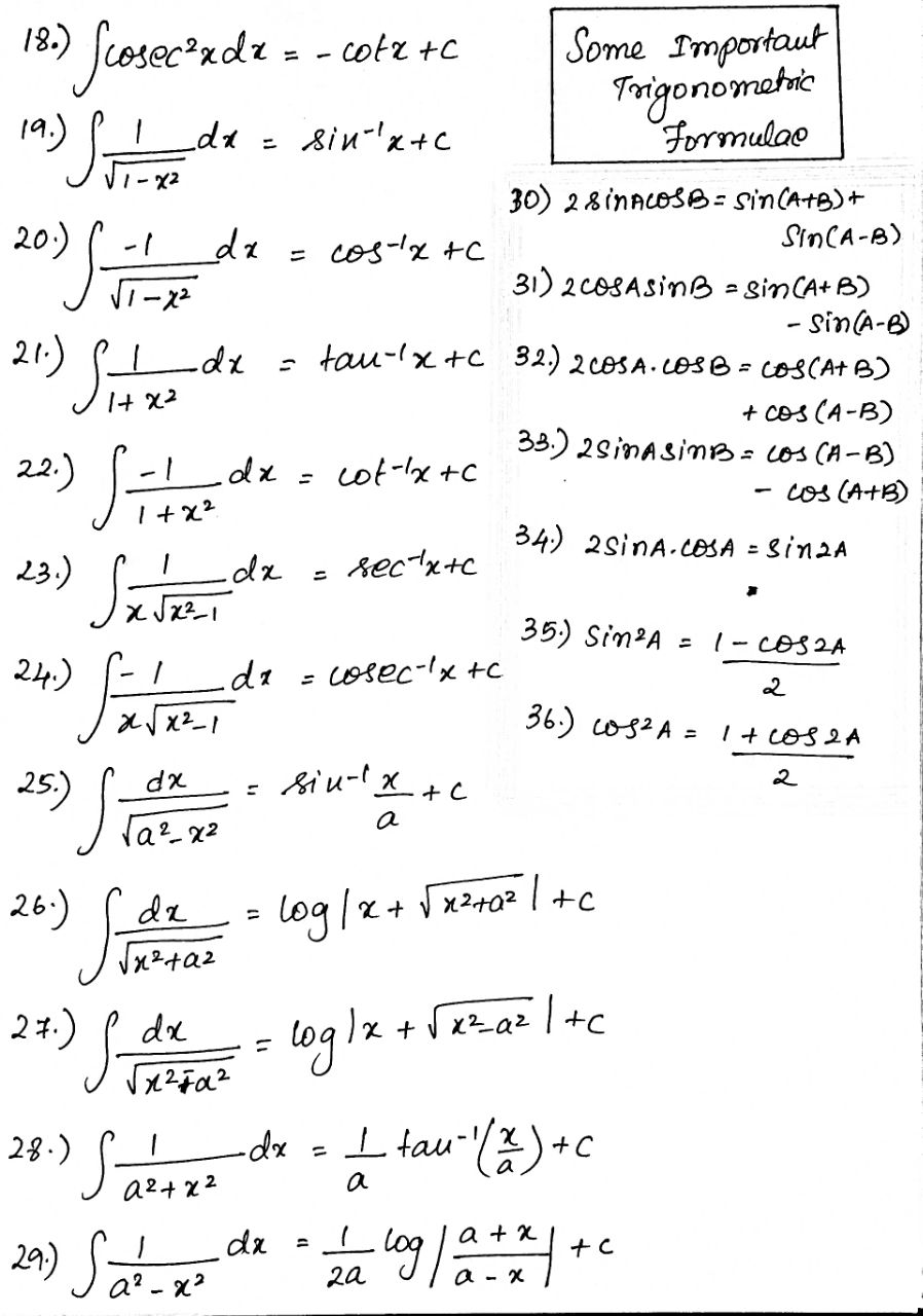 Integrals Formulae – Saitech Informatics